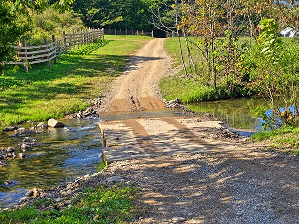 a road fording a creek